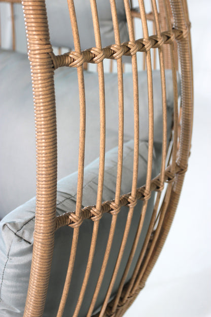 Outdoor Garden Wicker Egg Chair And Footstool Patio Chaise, With Cushions, Outdoor Indoor Basket Chair - Blue / Neutral