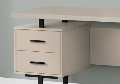 Computer Desk For Home Office, Laptop, Left, Right Set - Up, Storage Drawers, Contemporary & Modern - Taupe / Black