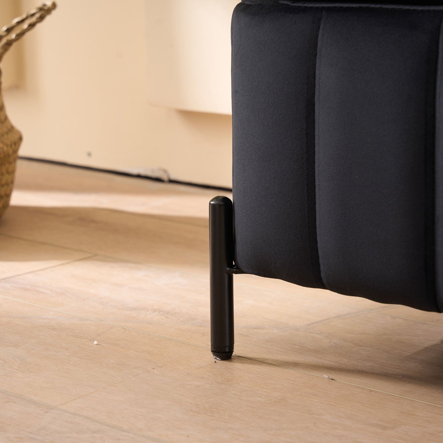 Wide Upholstered Velvet Storage Soft Bench Footstool Ottoman End Of Bed With Metal Legs, Foot Rest For Living Room, Entryway And Bedroom - Black