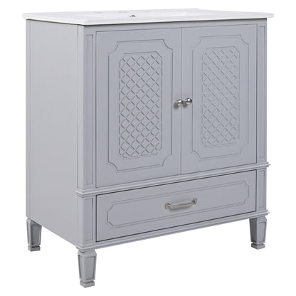 Vintage Style 30" Bathroom Vanity With Sink, Multi Functional Storage, Soft Closing Door - Gray