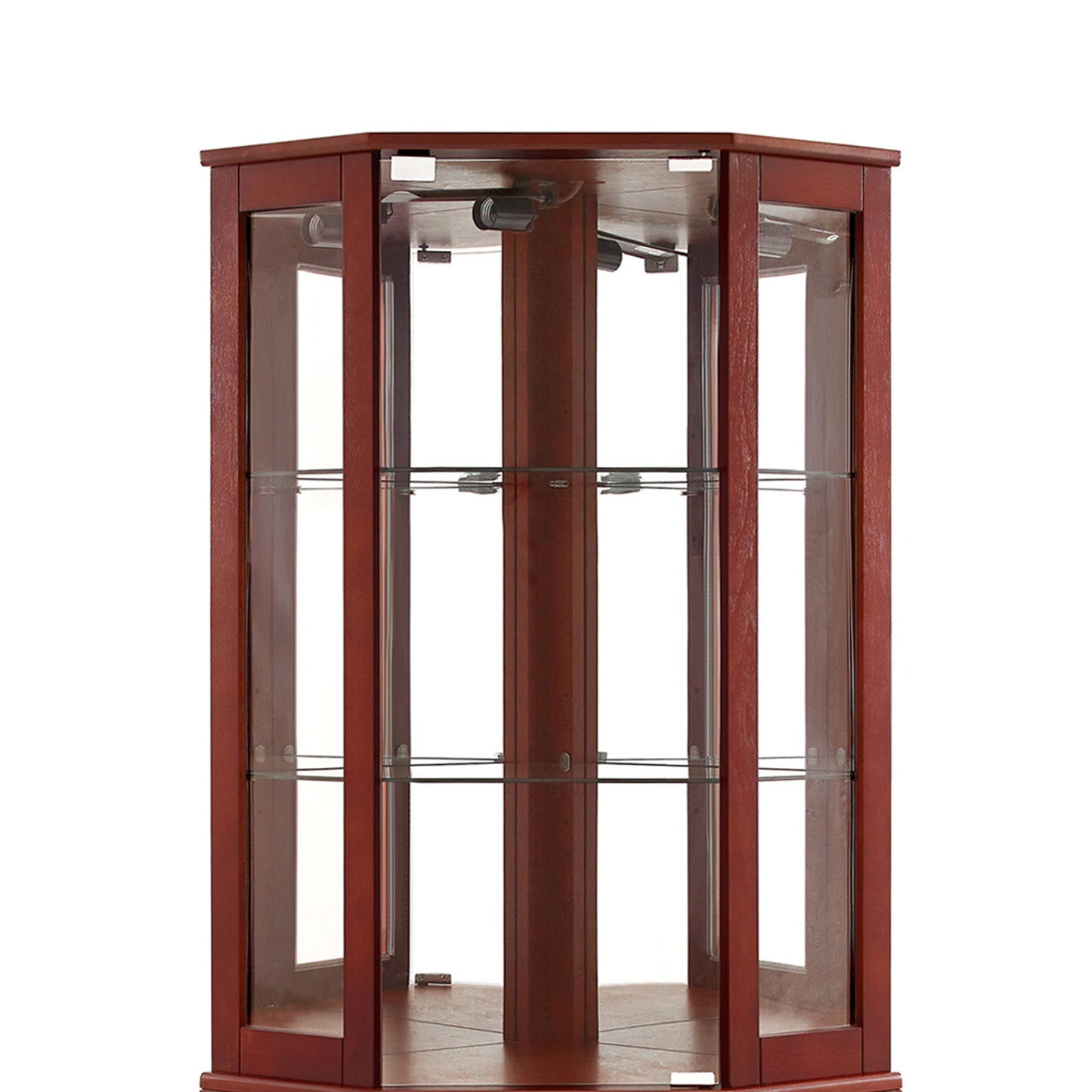 6 Shelf Corner Curio Display Cabinet With Lights, Mirrors And Adjustable Shelves (E26 Light Bulb Not Included) - Cherry