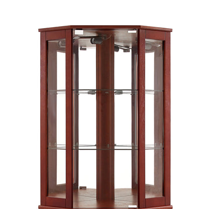 6 Shelf Corner Curio Display Cabinet With Lights, Mirrors And Adjustable Shelves (E26 Light Bulb Not Included) - Cherry