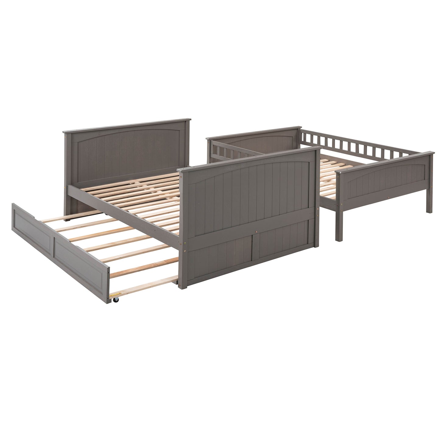 Full Over Full Bunk Bed With Twin Size Trundle, Guardrails - Brushed Gray