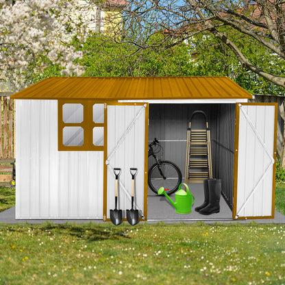 10'x8' Garden Sheds Outdoor Storage Sheds With Window - White / Yellow