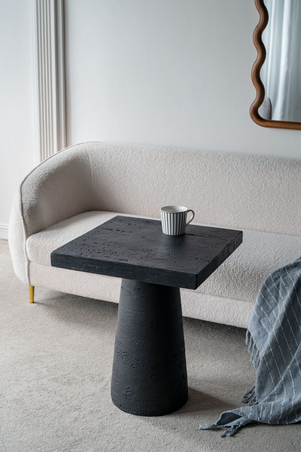 Square Side Table With Pedestal Base - Black
