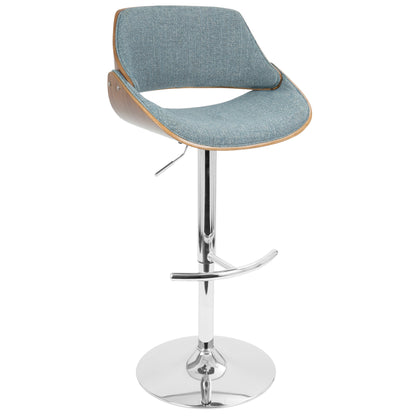 Fabrizzi - Mid-Century Modern Adjustable Barstool With Swivel (Set of 2) - Walnut / Blue