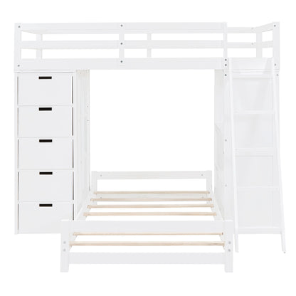 Twin Over Twin Bunk Bed With LED Light And USB Ports - White