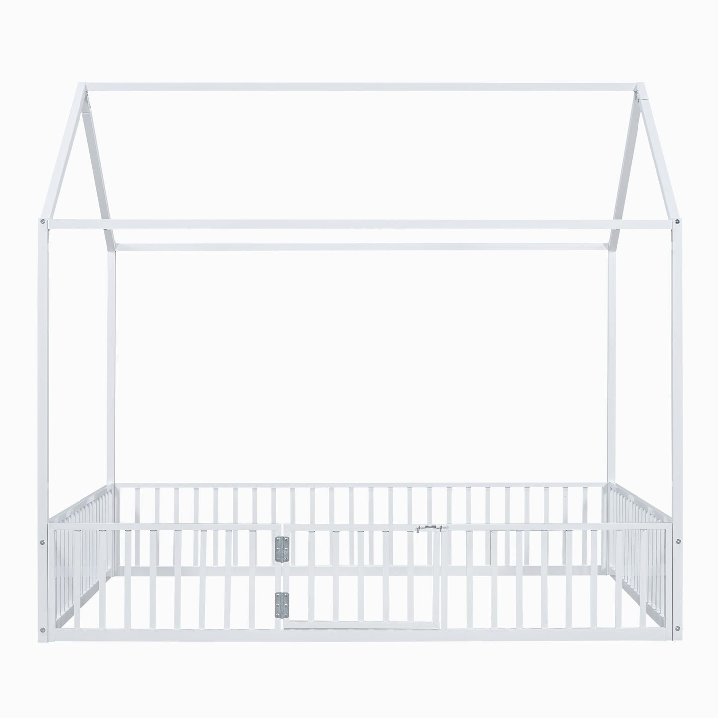 House Bed With Fence And Door - White