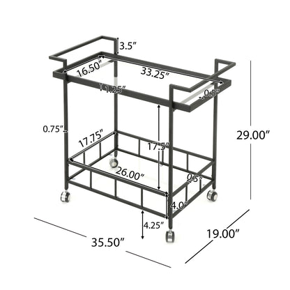 2 Tier Bar Cart, Utility Cart, Rolling Serving Cart, Kitchen Cart With Storage Shelves - Black