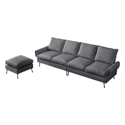 Modern Sectional Technical Leather L-Shaped Sofa Couch With Convertible Ottoman - Dark Gray
