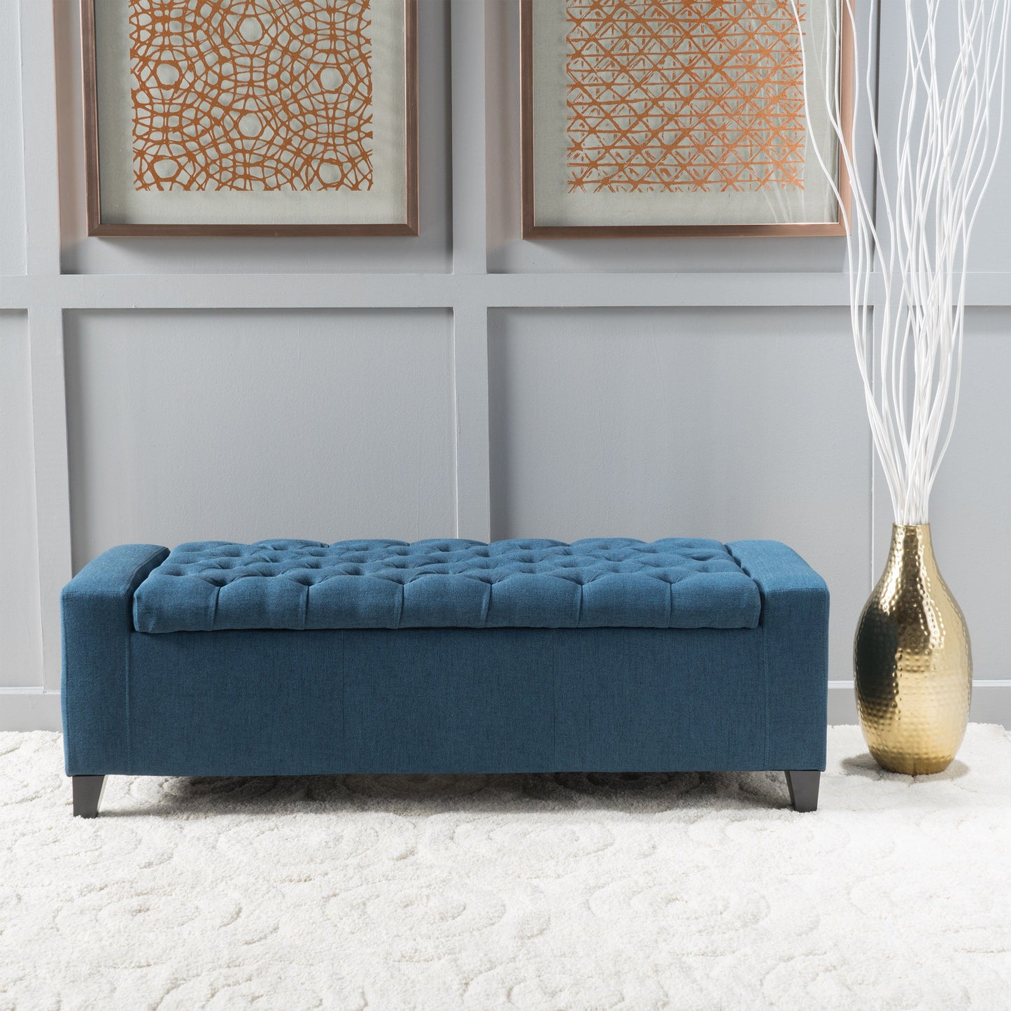 Guernsey - Ottoman Fabric Storage With Tufted Top - Navy Blue