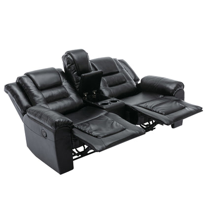 2 Seater Home Theater Recliner Manual Recliner Chair With A Storage Box And Two Cup Holders For Living Room - Black