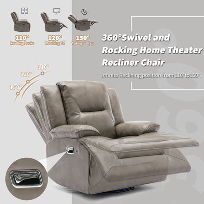 360ÔøΩÔøΩ Swivel And Rocking Home Theater Recliner Manual Recliner Chair With A Led Light Strip For Living Room - Gray