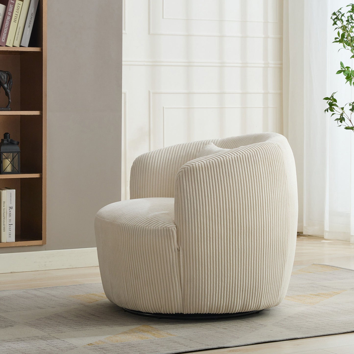 Upholstered Metal Base 360 Degree Swivel Barrel Soft Chair With Pillow, For Club, Living Room, Bedroom, Office As Well As Reading Armchair - Ivory