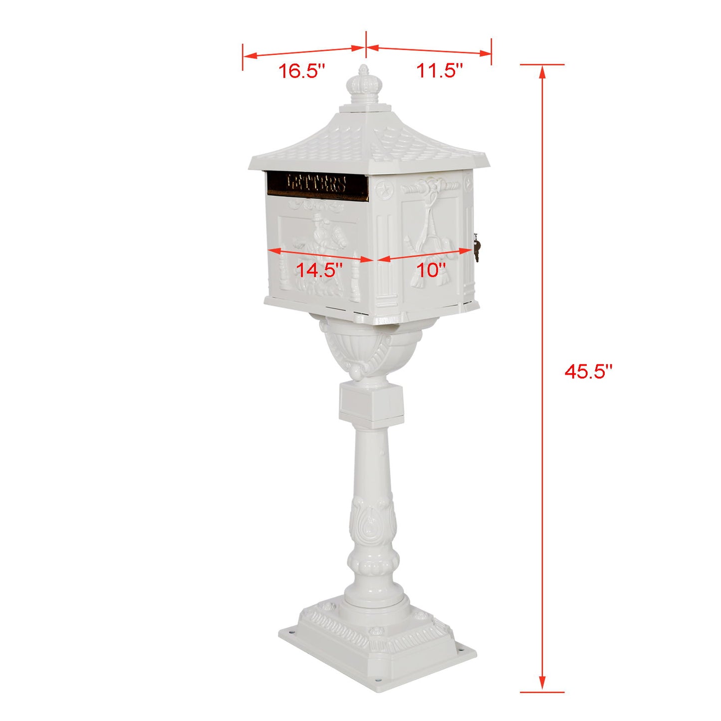 Cast Aluminum Mail Box, Postal Box, Mailbox - White