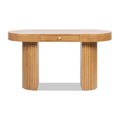 Jesse - Single Drawer Fluted Oval Console Desk - Honey Brown