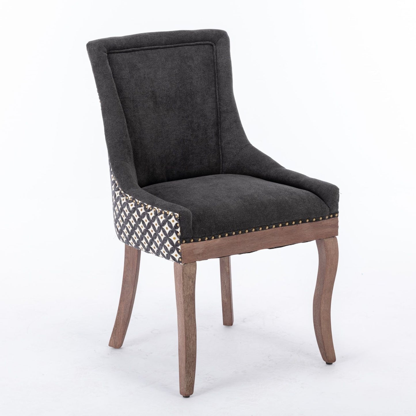 Ultra Side Dining Chair, Thickened Fabric Chairs With Neutrally Toned Solid Wood Legs, Bronze Nail Head (Set of 2) - Blue