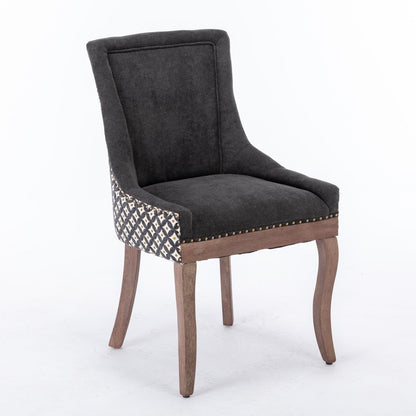 Ultra Side Dining Chair, Thickened Fabric Chairs With Neutrally Toned Solid Wood Legs, Bronze Nail Head (Set of 2) - Blue