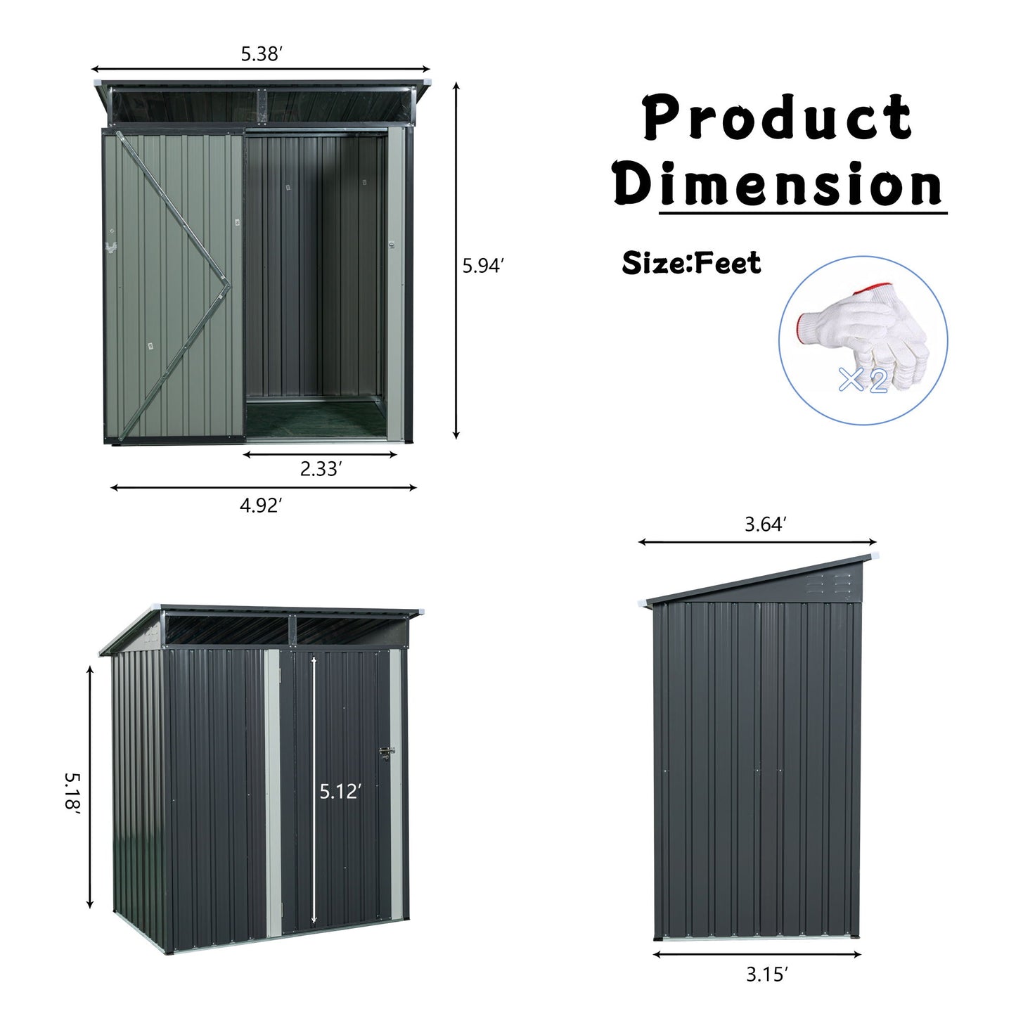 Tc53G Outdoor Metal Storage Shed Transparent Plate - Gray