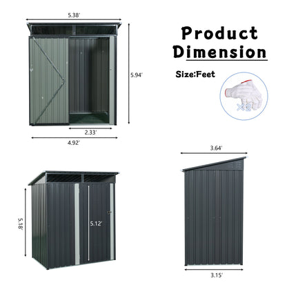 Tc53G Outdoor Metal Storage Shed Transparent Plate - Gray