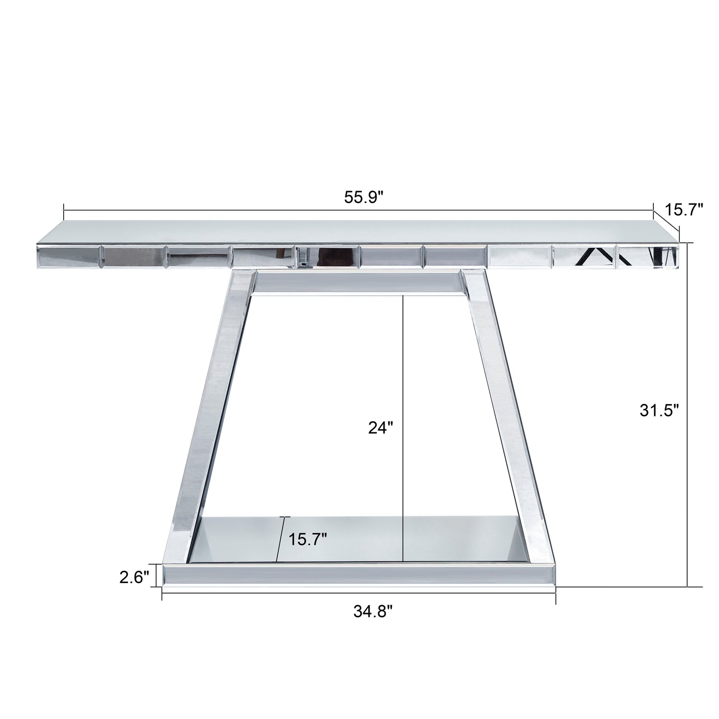 Modern Luxe Full Body Mirror Entryway Table With Trapezoid Base, 360ÔøΩÔøΩÔøΩÔøΩÔøΩÔøΩÔøΩÔøΩÔøΩÔøΩÔøΩÔøΩÔøΩÔøΩÔøΩÔøΩÔøΩÔøΩÔøΩÔøΩÔøΩÔøΩÔøΩÔøΩÔøΩÔøΩÔøΩÔøΩÔøΩÔøΩÔøΩÔøΩÔøΩ Reflective Console, Scratch Resistant, Open Storage - Silver
