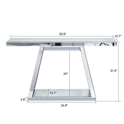 Modern Luxe Full Body Mirror Entryway Table With Trapezoid Base, 360ÔøΩÔøΩÔøΩÔøΩÔøΩÔøΩÔøΩÔøΩÔøΩÔøΩÔøΩÔøΩÔøΩÔøΩÔøΩÔøΩÔøΩÔøΩÔøΩÔøΩÔøΩÔøΩÔøΩÔøΩÔøΩÔøΩÔøΩÔøΩÔøΩÔøΩÔøΩÔøΩÔøΩ Reflective Console, Scratch Resistant, Open Storage - Silver