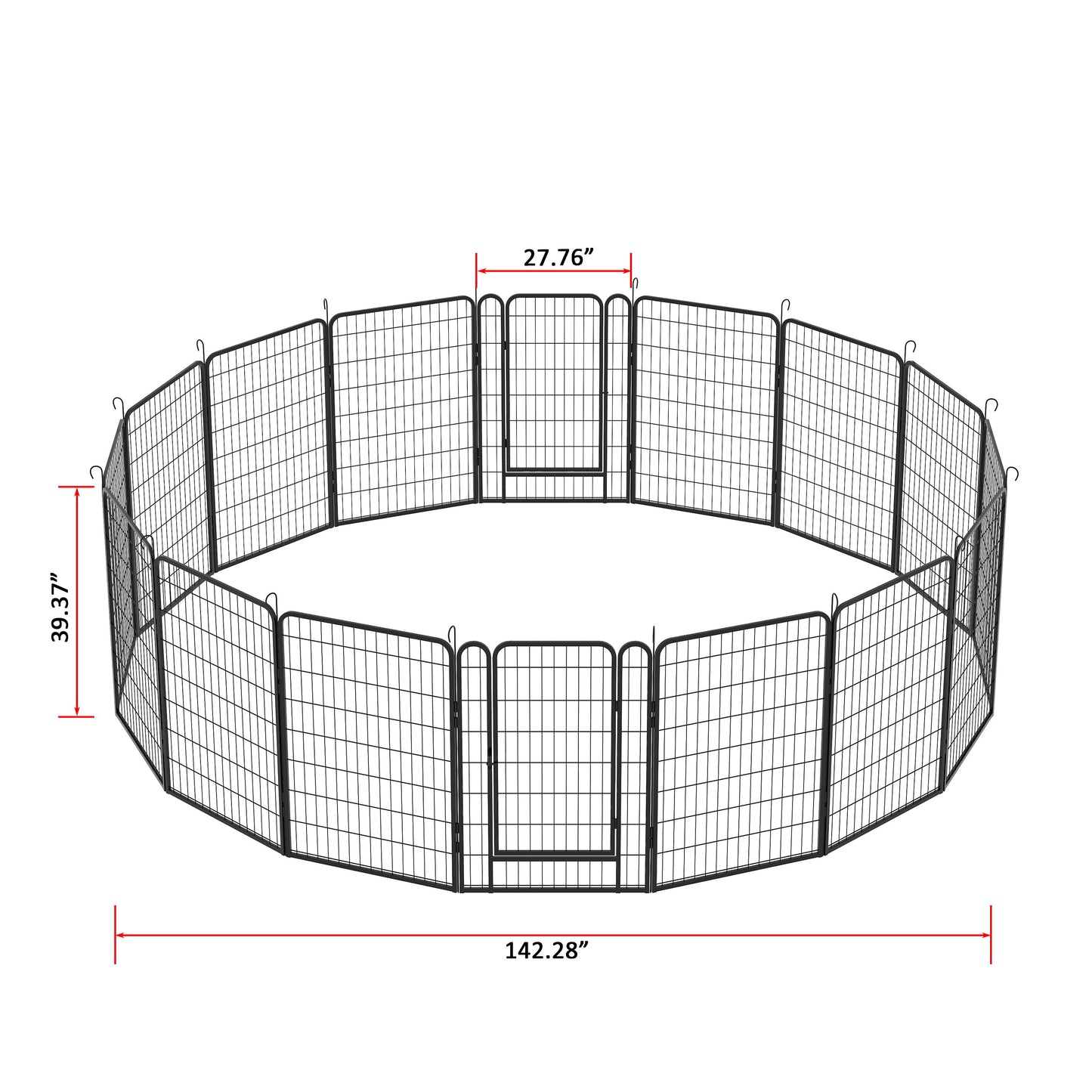 16 Panels Heavy Duty Metal Playpen With Door, Dog Fence Pet Exercise Pen For Outdoor - Black