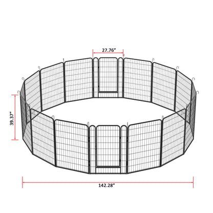 16 Panels Heavy Duty Metal Playpen With Door, Dog Fence Pet Exercise Pen For Outdoor - Black