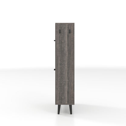 Farmhouse Shoe Storage Cabinet With Barn Door Design, 2 Flip Drawers, Hooks - Dark Oak