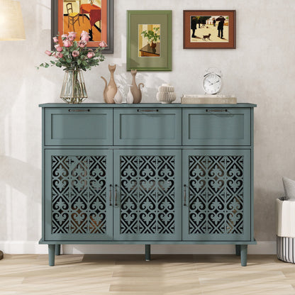3 Door 3 Drawer Cabinet, American Furniture, Suitable For Bedroom, Living Room, Study - Dark Green