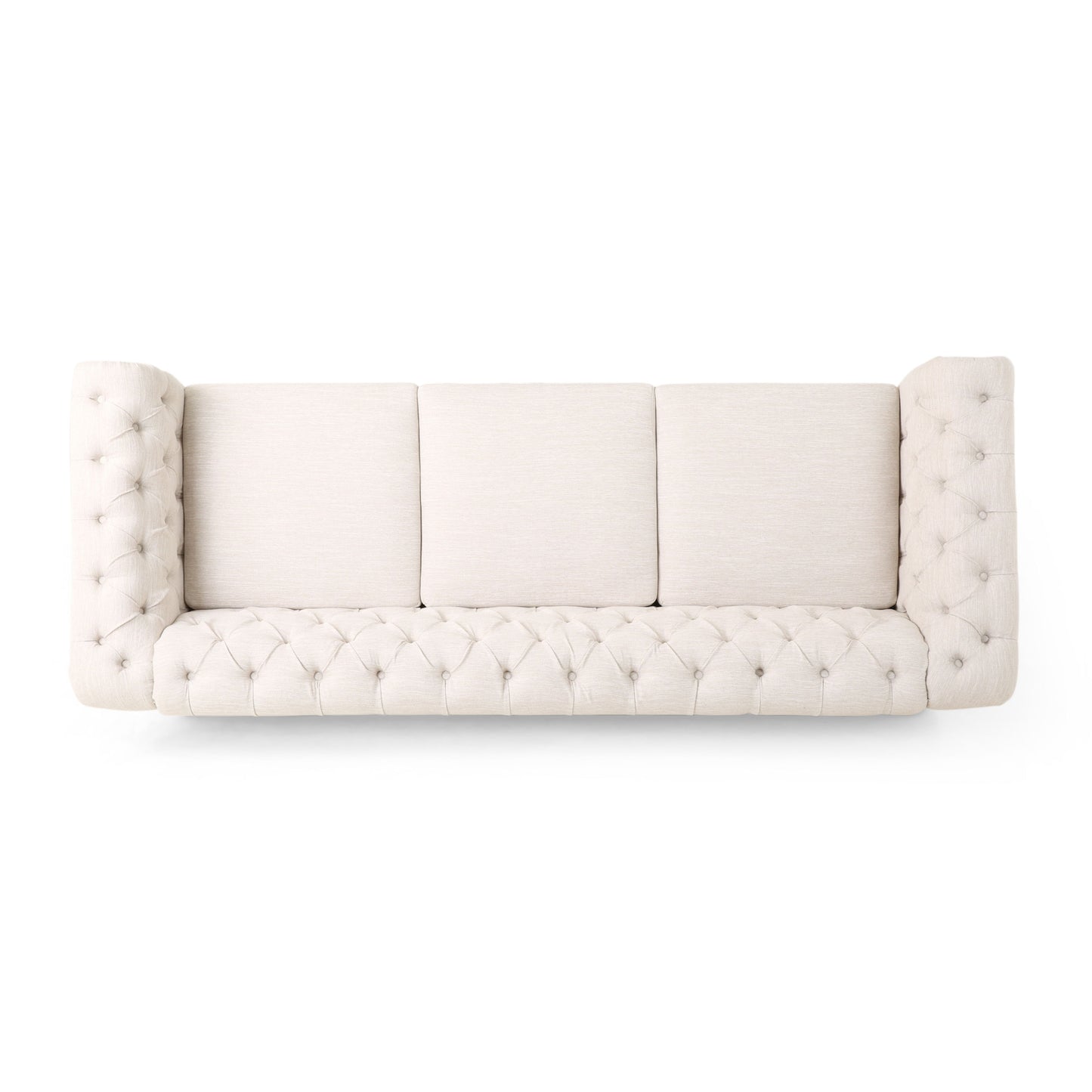 Comfy 3 Seat Sofa With Wooden Legs, Retro Style For Living Room - Beige