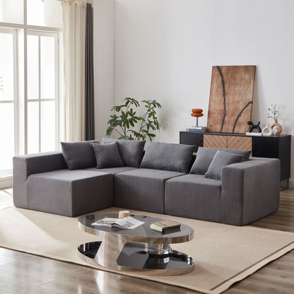 Corduroy Modular L Shaped Sectional Sofa, Luxury Floor Couch Set, 4 Piece Free Combination - Gray