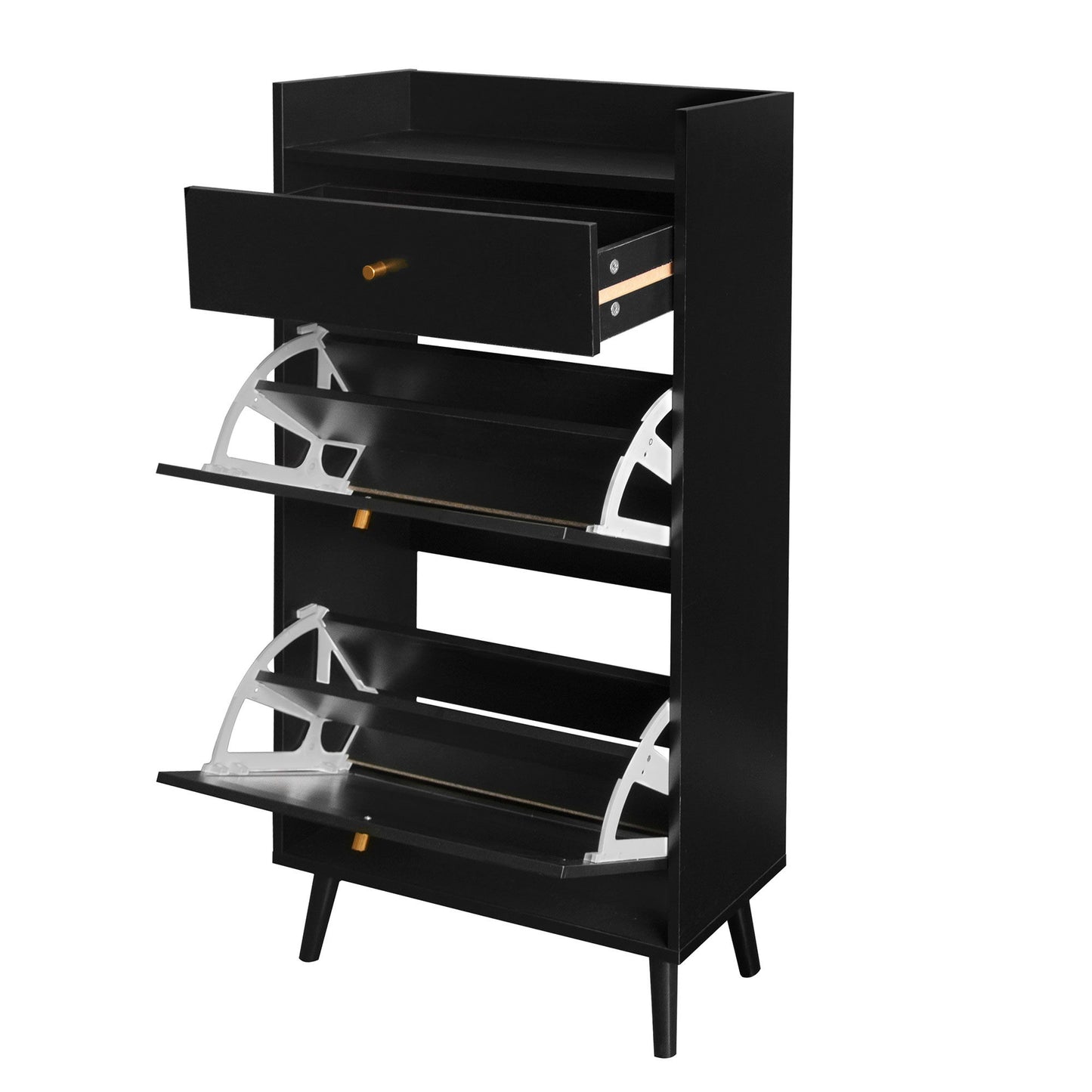 Allen - Rattan 2 Door 1 Drawer Cabinet Shoe Rack For Entrance, Double Layer - Black