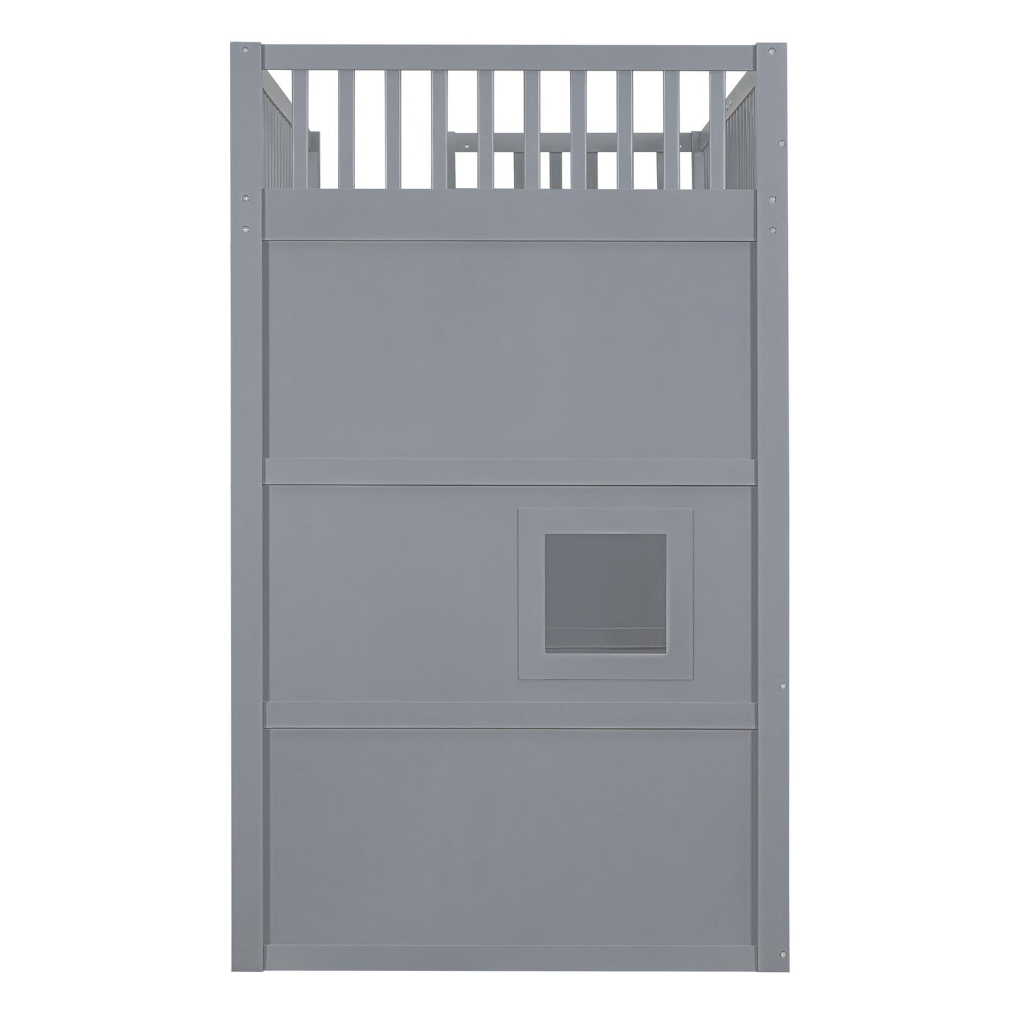 Twin Size House Loft Bed With Ladder And Wardrobe - Gray