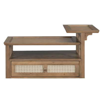 Modern Coffee Table, Coffee Table With 1 Storage Shelf, 2 Tabletops And 1 Rattan Drawer For Living Room - Dark Brown