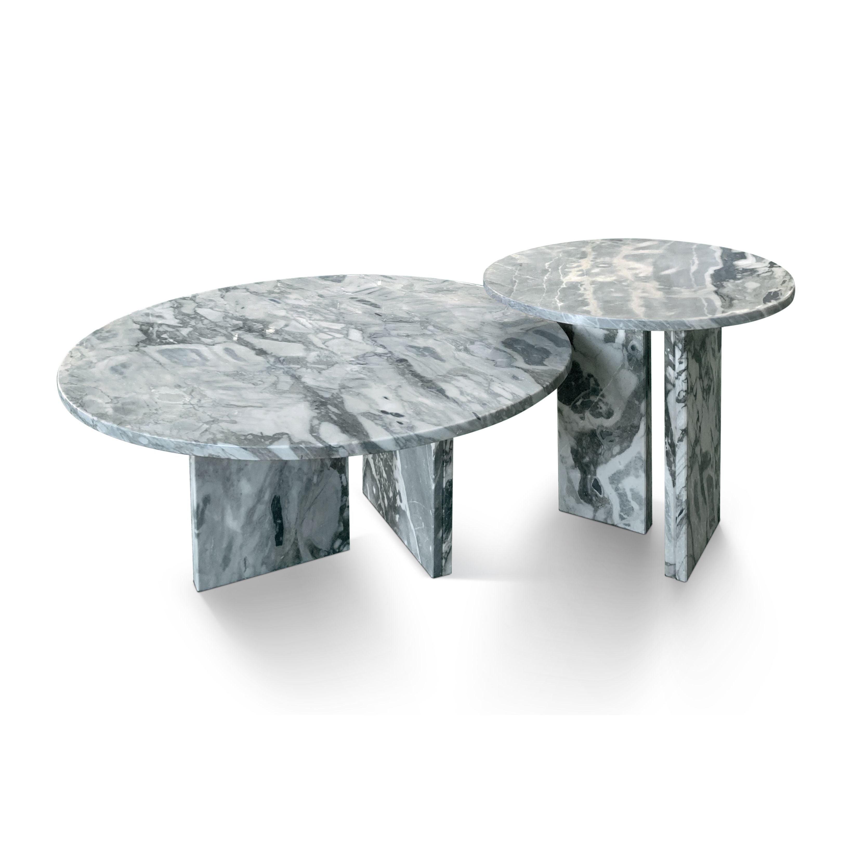 Luxury Natural Marble Coffee Table Set With Metal Base For Living Room - Blue / Gray
