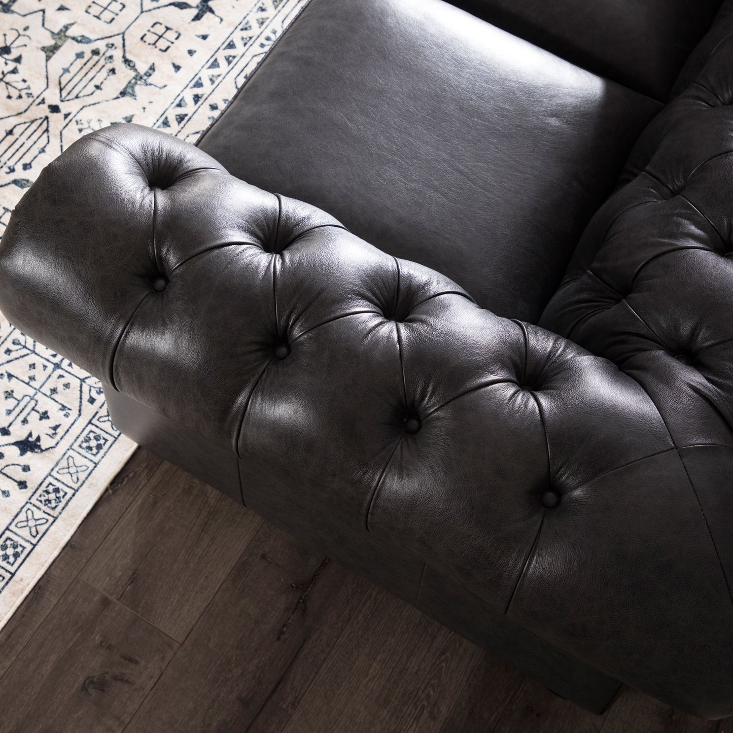 Traditional Tufted Leather Chesterfield Nailhead Sofa - Gray