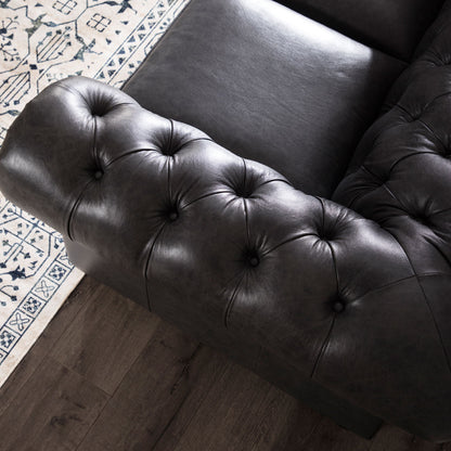 Traditional Tufted Leather Chesterfield Nailhead Sofa - Gray