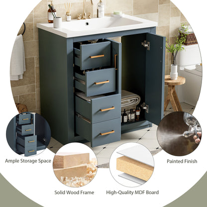 Bathroom Vanity With Ceramic Sink Combo, Frame Bathroom Storage Cabinet, Freestanding Vanity Set With 3 Drawers & Soft Closing Doors - Blue