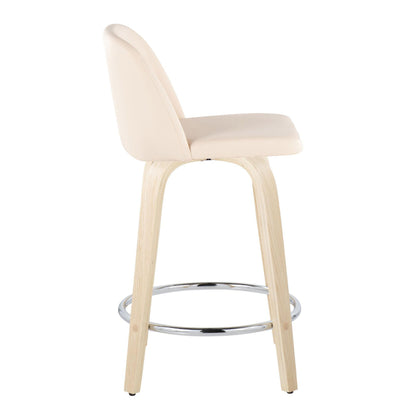 Toriano - Contemporary Fixed Height Counter Stool & Swivel And Round Footrest (Set of 2) - Natural / Cream