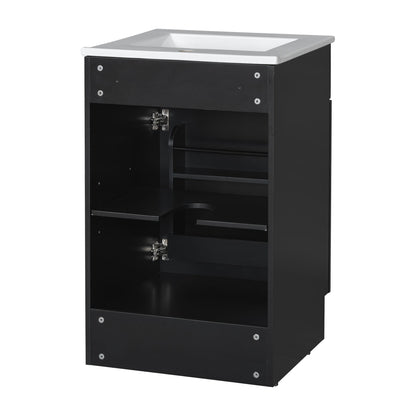 20" Bathroom Vanity With Sink, Freestanding Cabinet With Door Shelf And Adjustable Shelf, And Ceramic Construction - Black