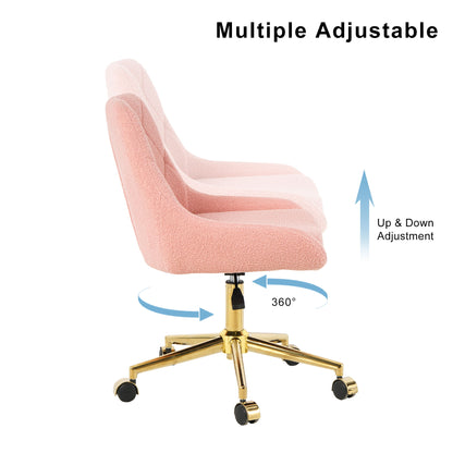 Modern Teddy Fleece Fabric Living Room Furniture Dining Chair With Gold Legs, Soft And Comfortable, Adjustable, Space Saving - Pink