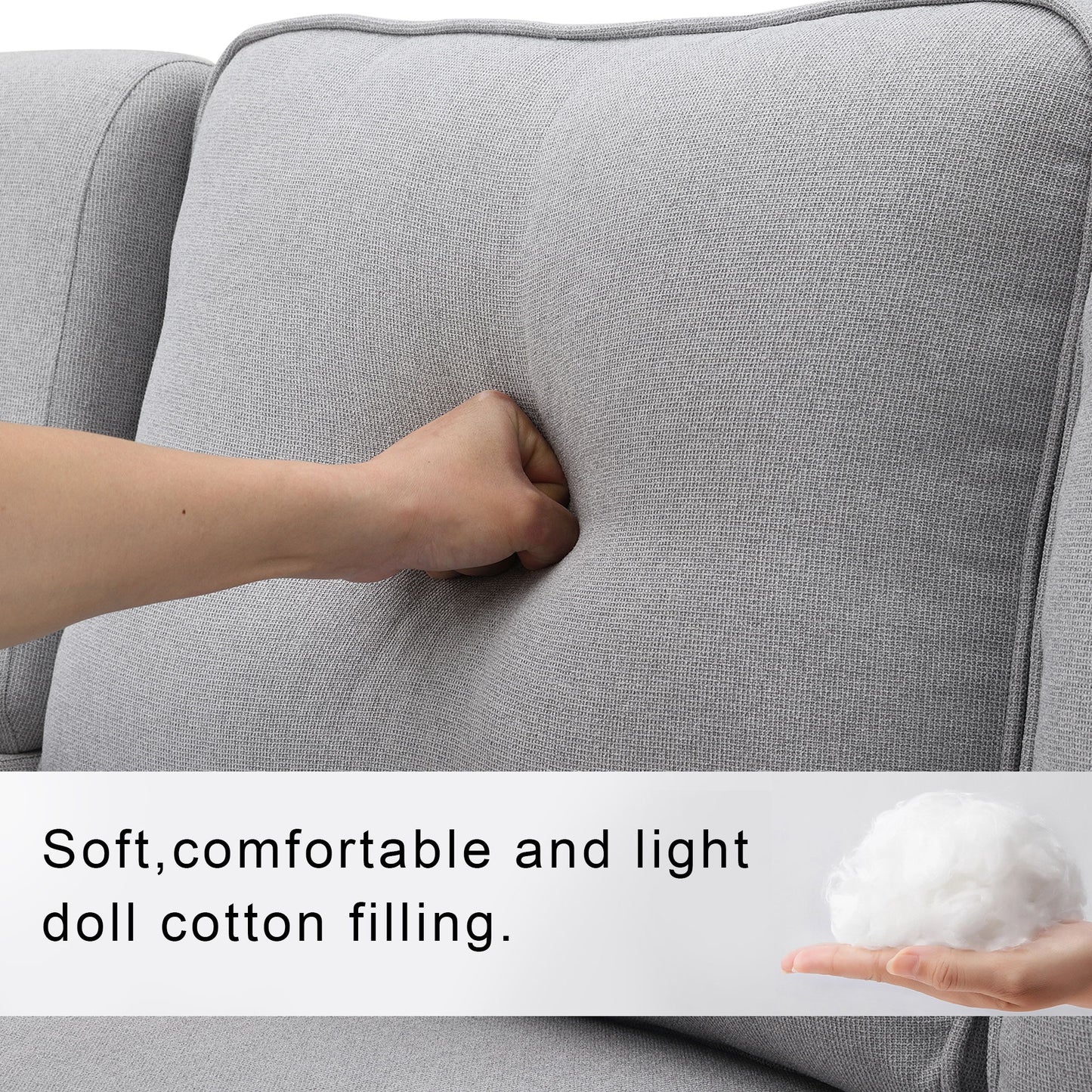 Upholstered Sofa With Console, 2 Cupholders And 2 USB Ports Wired Or Wirelessly Charged, Modern Linen Fabric Couches With 4 Pillows (4 Seat) - Light Gray