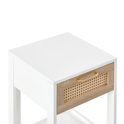 15.75" Rattan End Table With Drawer, Modern Nightstand, Side Table For Living Room, Bedroom - White