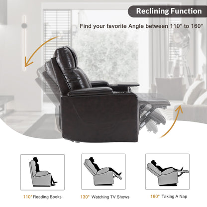 Power Motion Recliner With USB Charging Port And Hidden Arm Storage 2 Convenient Cup Holders Design And 360 Degree Swivel Tray Table - Black