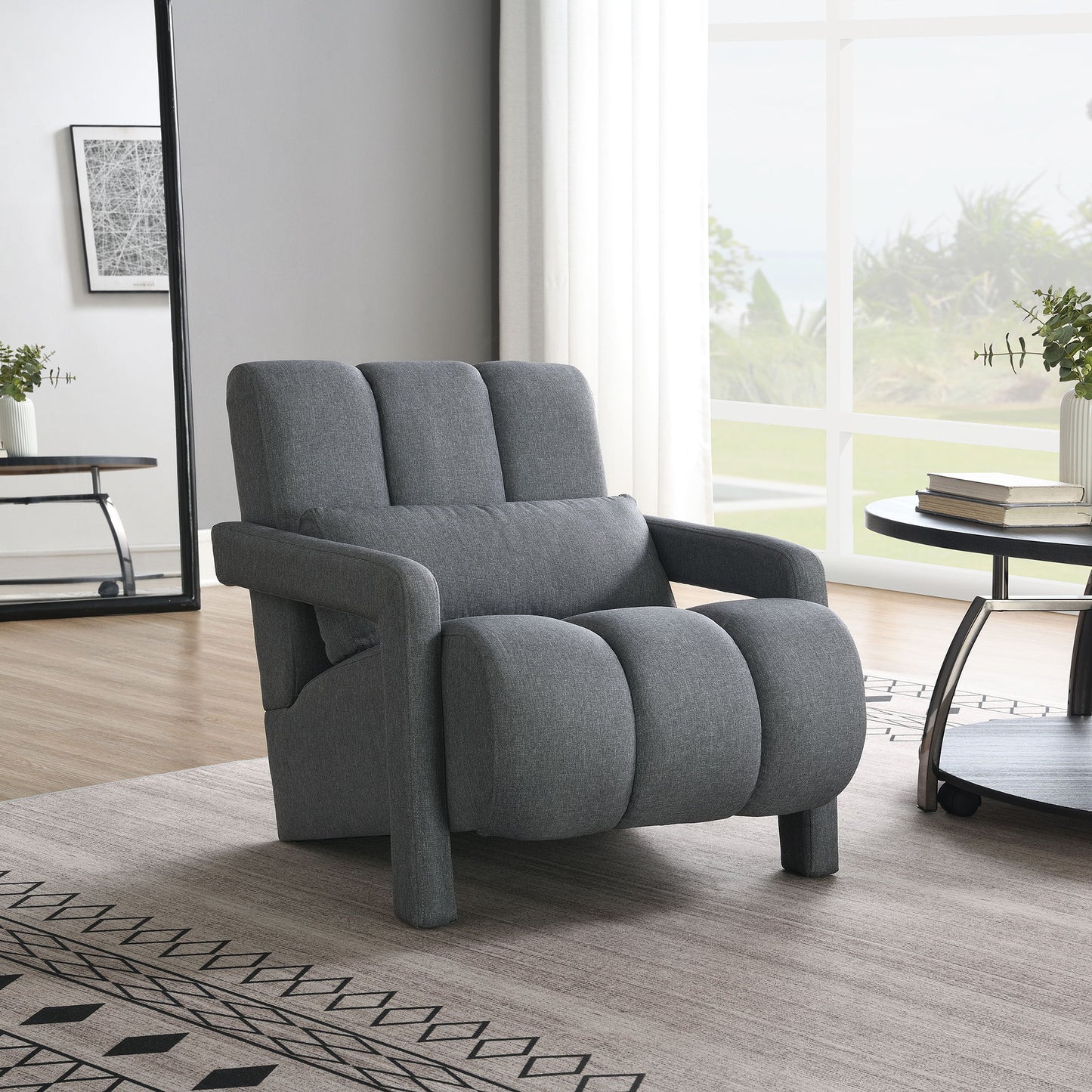 Modern Upholstered Accent Chair, Comfortable Linen Fabric With A Pillow For Living Room.Linen - Dark Gray