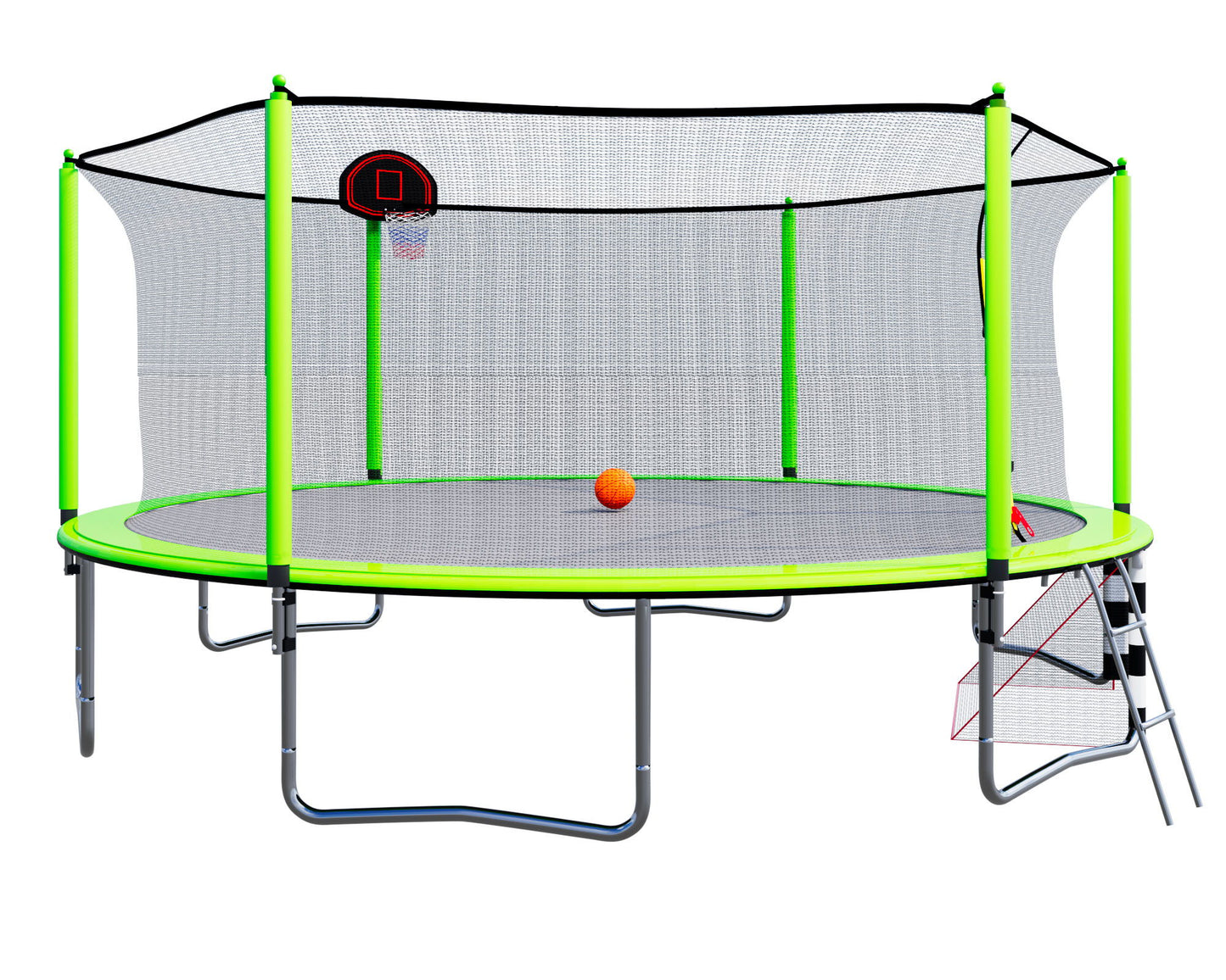 16Ft Trampoline With Basketball Hoop Pump And Ladder (Inner Safety Enclosure) With Soccer Goal - Green