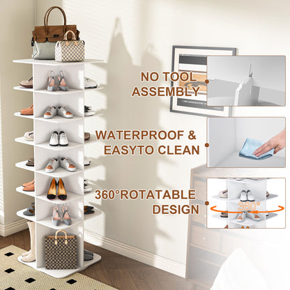 7 Tier Square Rotating Shoe Rack Tower With 360ÔøΩÔøΩ Spinning Organizer - White