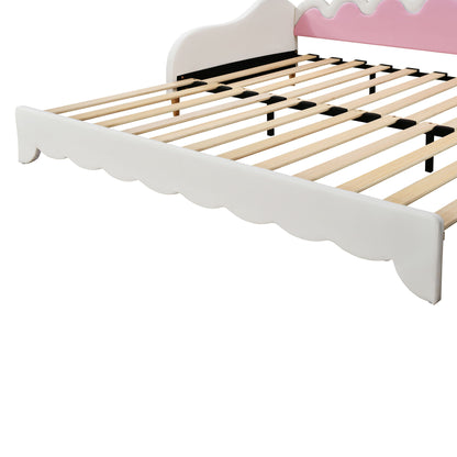 Twin Extending Daybed With LED Lights, Modern Upholstered Princess Daybed With Crown Headboard - White
