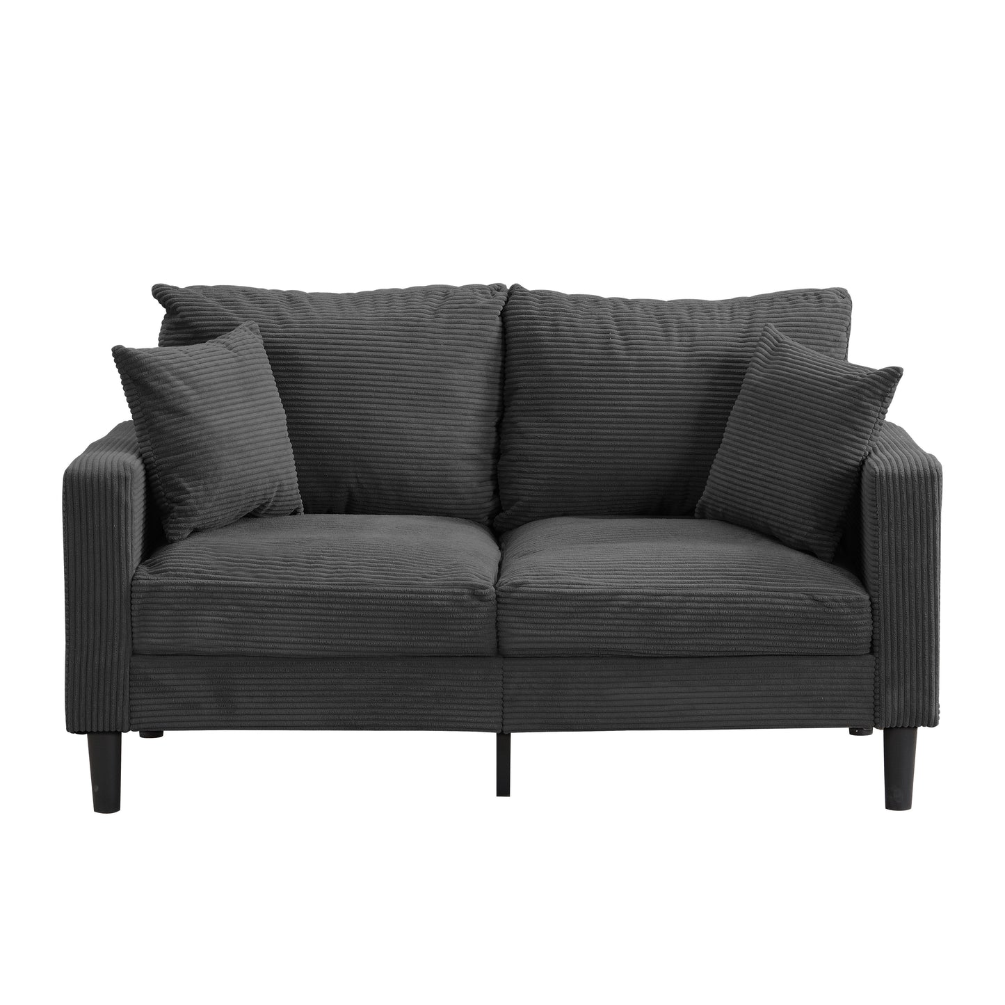 Modern Upholstered 2 Piece Sofa Set, Comfy Corduroy Living Room Furniture - Dark Gray